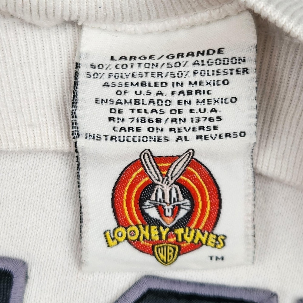 Vintage Looney Tunes Taz Sweatshirt Mens Large White Crewneck Fleece Cartoon 90s - Picture 2 of 9